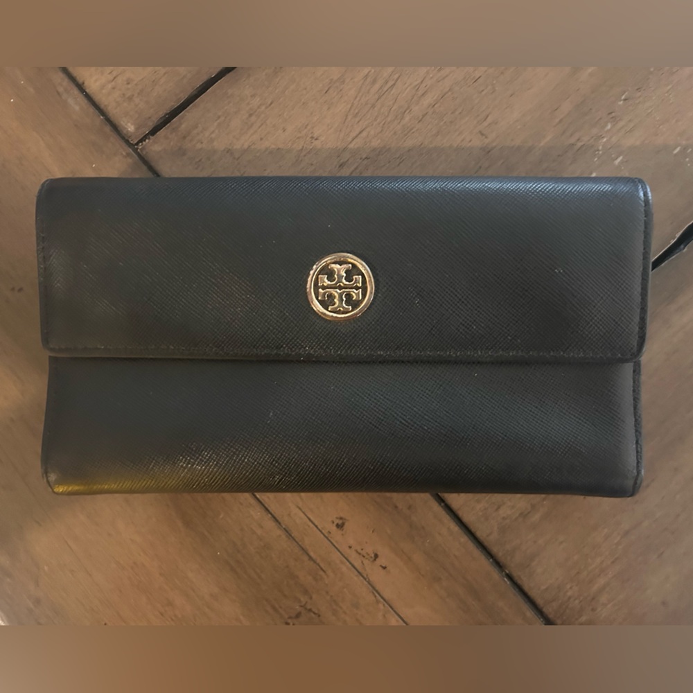 Tory Burch Black Wallet with Gold Logo